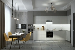 Kitchen Interior In Gray Facade