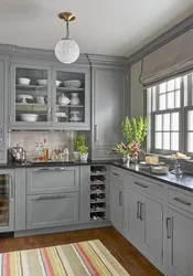 Kitchen Interior In Gray Facade