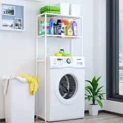 Shelves in the bathroom above the washing machine photo