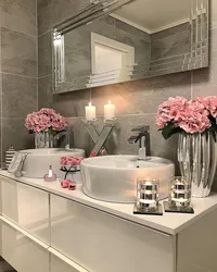 Design And Interior With Flowers In The Bathroom