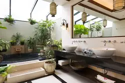 Design and interior with flowers in the bathroom