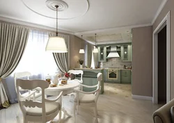 Design Of A Classic Kitchen Living Room In Light Colors