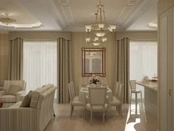 Design Of A Classic Kitchen Living Room In Light Colors