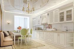 Дизайн классической кухни гостиной в светлых тонах