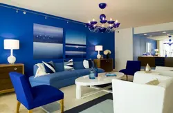 Dark blue color in the living room interior