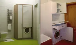 Шкаф фотосуретіндегі ваннада кіріктірілген кір жуғыш машина