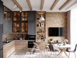 Interior of a small kitchen in loft style
