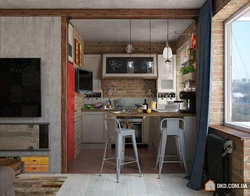 Interior of a small kitchen in loft style