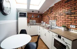 Wallpaper in the kitchen combined bricks photo