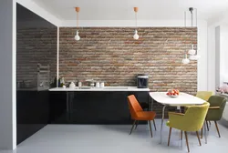 Wallpaper in the kitchen combined bricks photo