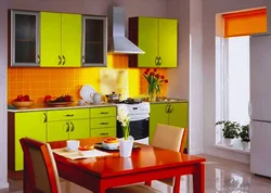 Kitchens in orange color combination with other colors photo