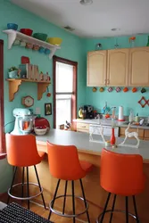 Kitchens in orange color combination with other colors photo