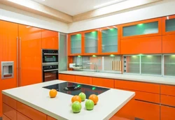 Kitchens in orange color combination with other colors photo