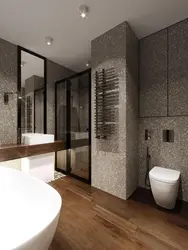 Сұр қоңыр тондардағы ванна бөлмесінің дизайны