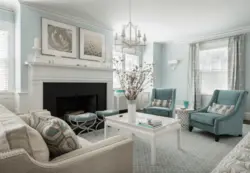 White And Blue Living Room Photo
