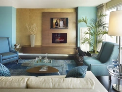 Colors combined with blue in the living room interior