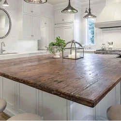 Wooden table in the kitchen interior