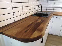 Wooden table in the kitchen interior