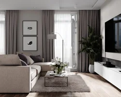Light gray furniture in the living room interior