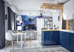 Blue kitchen living room interior photo