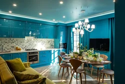 Blue Kitchen Living Room Interior Photo