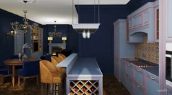 Blue Kitchen Living Room Interior Photo