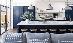 Синяя Кухня Гостиная В Интерьере Фото
