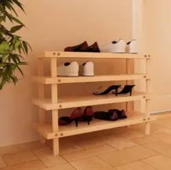 DIY wooden shoe stand in the hallway photo
