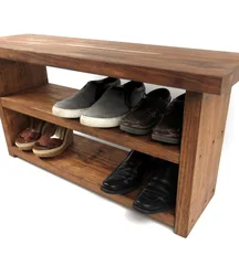 DIY wooden shoe stand in the hallway photo