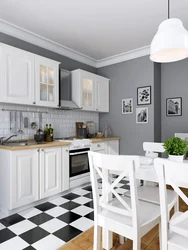 Kitchen With Gray Walls And White Furniture Photo