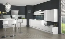 Kitchen with gray walls and white furniture photo