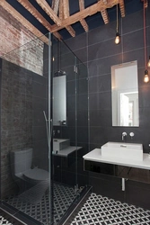 Bathroom interior black with wood