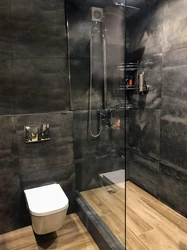 Bathroom interior black with wood