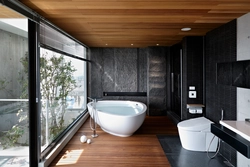 Bathroom interior black with wood