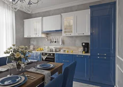 Combination of gray and blue in the kitchen interior