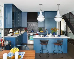 Combination Of Gray And Blue In The Kitchen Interior