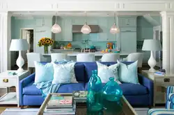 Combination of gray and blue in the kitchen interior