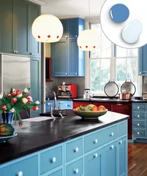 Combination of gray and blue in the kitchen interior