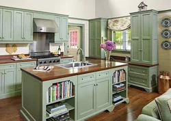 Kitchen interior with pistachio-colored furniture