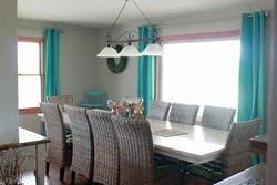 Бирюзовый цвет штор на кухне фото