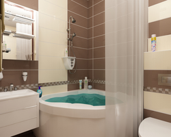 Bathroom design with a corner bathtub in light colors