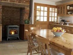 Living room kitchen interior with stove