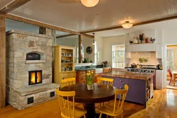 Living room kitchen interior with stove