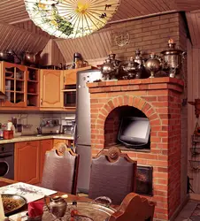 Living room kitchen interior with stove