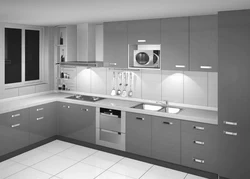Photo of a gray kitchen combined with white