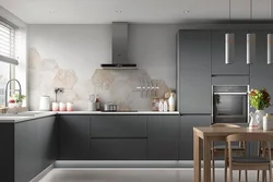 Photo Of A Gray Kitchen Combined With White