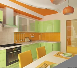 Kitchen design orange and light green