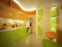Дизайн кухни оранжево салатовый