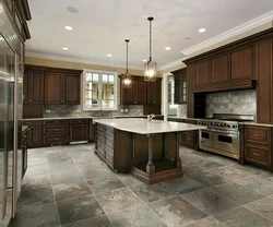 Floor design in the living room kitchen made of porcelain stoneware photo