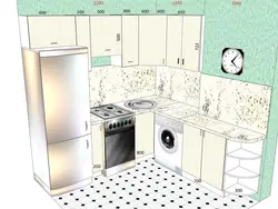 Дызайн кухні з халадзільнікам і пральнай машынай і газавай плітой